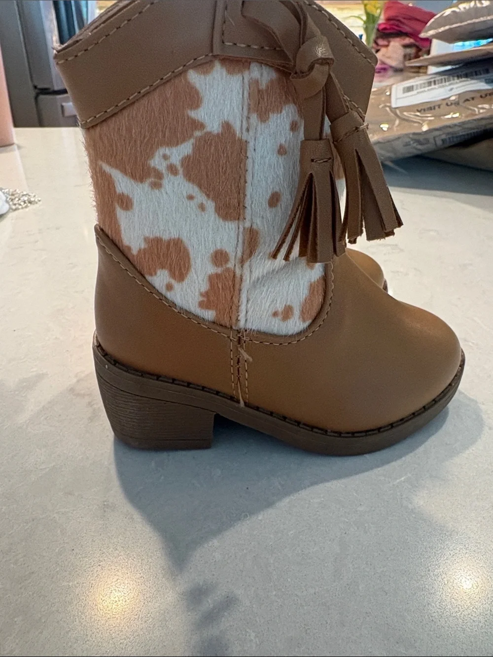 Nicole Miller Brown and White Kids Western Tassel Boots